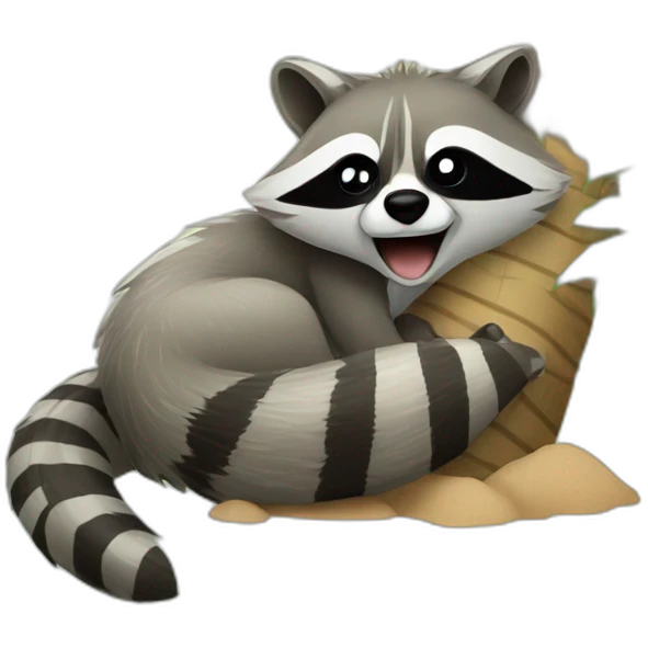 raccoon resting under a palm tree emoji
