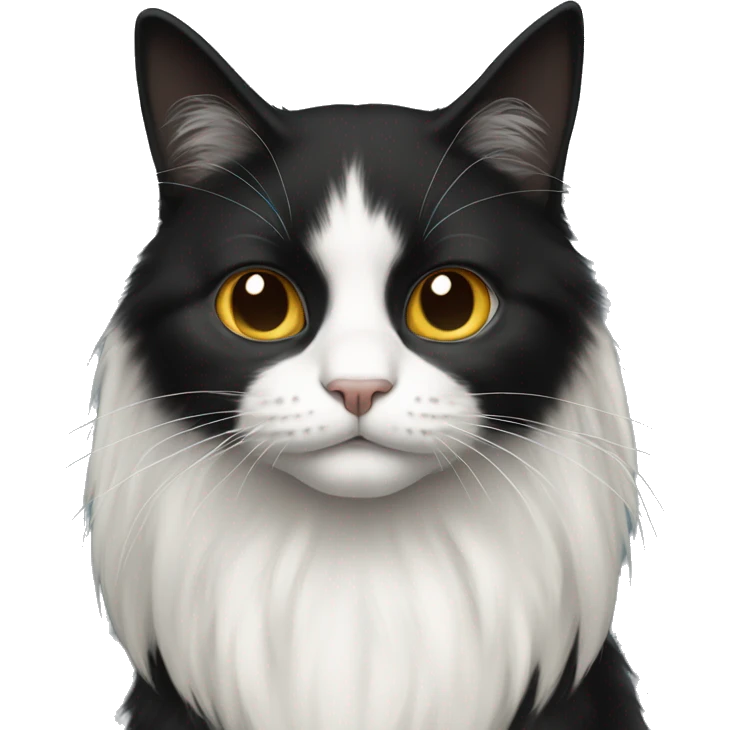 black cat long-haired with half white head emoji