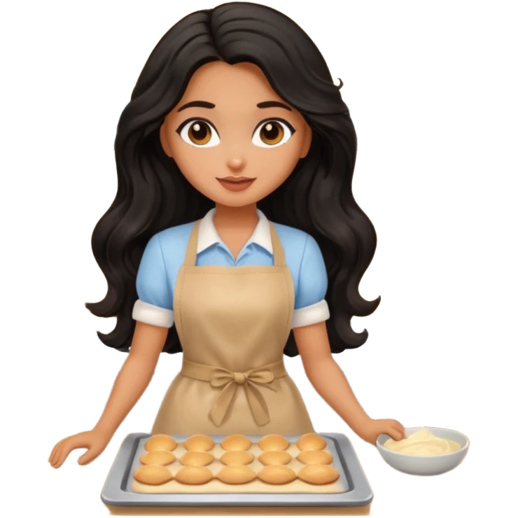 a pretty tan bratz girl with black wavy long hair baking at a restaurant emoji