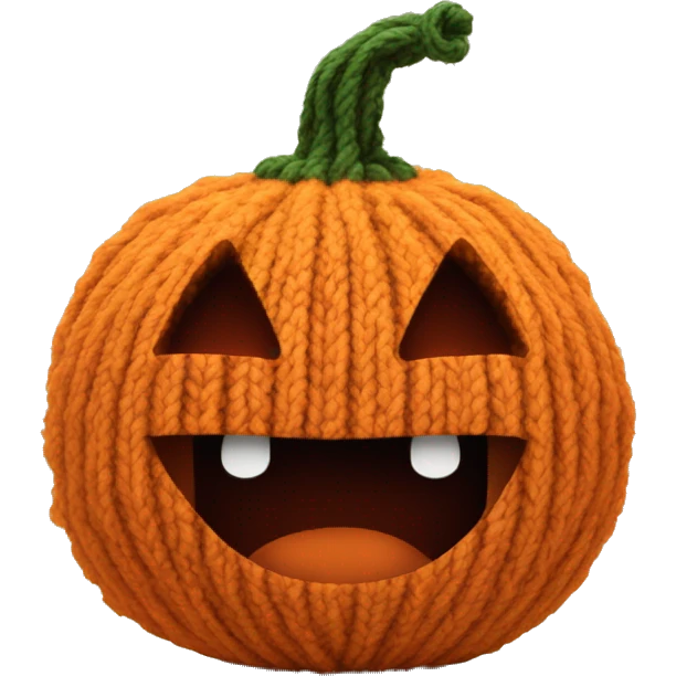 cartoon pumpkin made of fuzzy yarn with a cute scary face  emoji