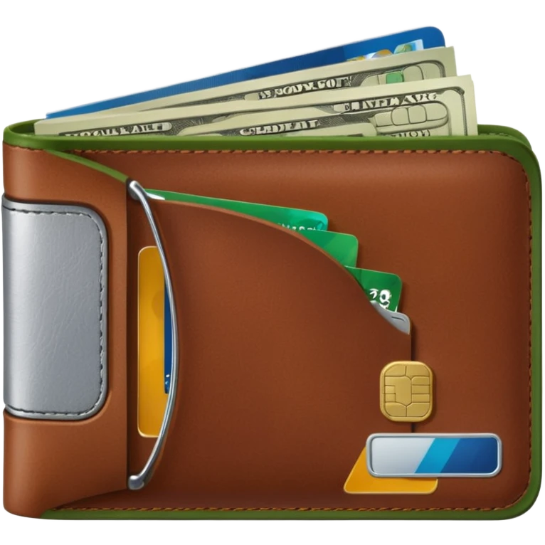 portefeuille marron avec quelques billets et carte bancaire emoji