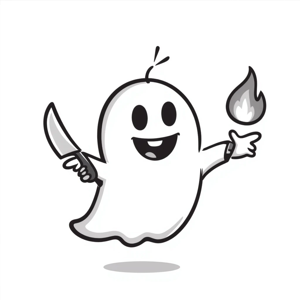 potato ghost holding a knife and fire emoji