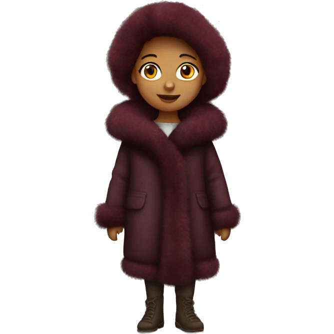 Burgundy haired girl wearing full length fur coat emoji