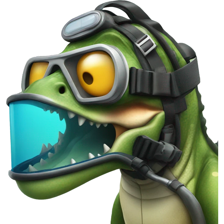 Dinosaur with a scuba diving mask emoji