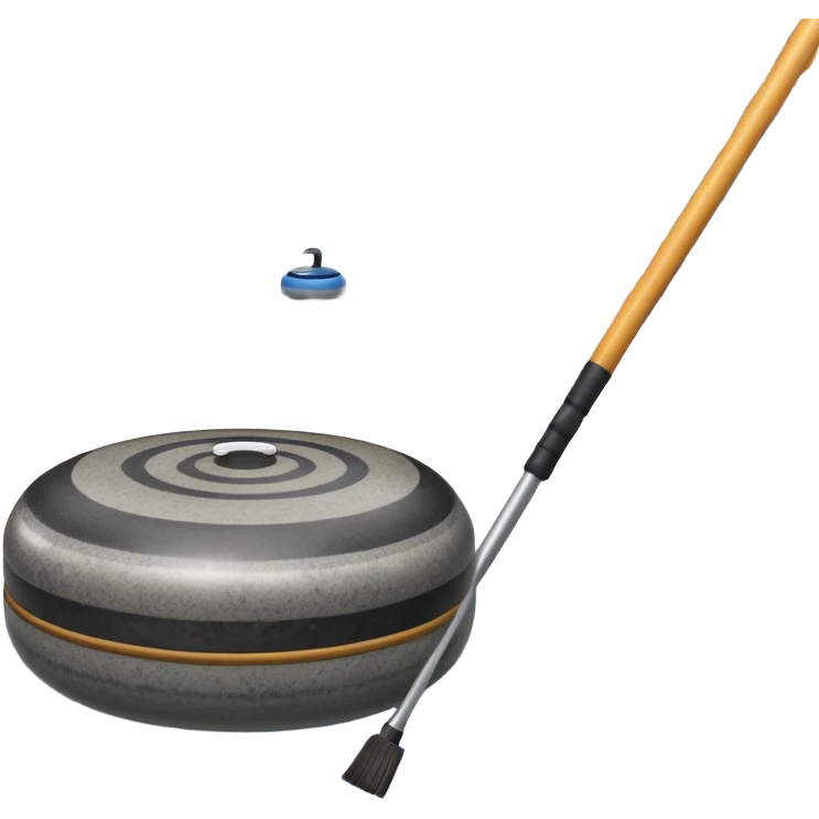 An icon showing a detailed close-up of a curling stone sliding across the ice, with a broom in motion beside it. The background features an indoor stadium with cheering spectators on the stands. Transparent background captures the strategy and focus of curling. emoji