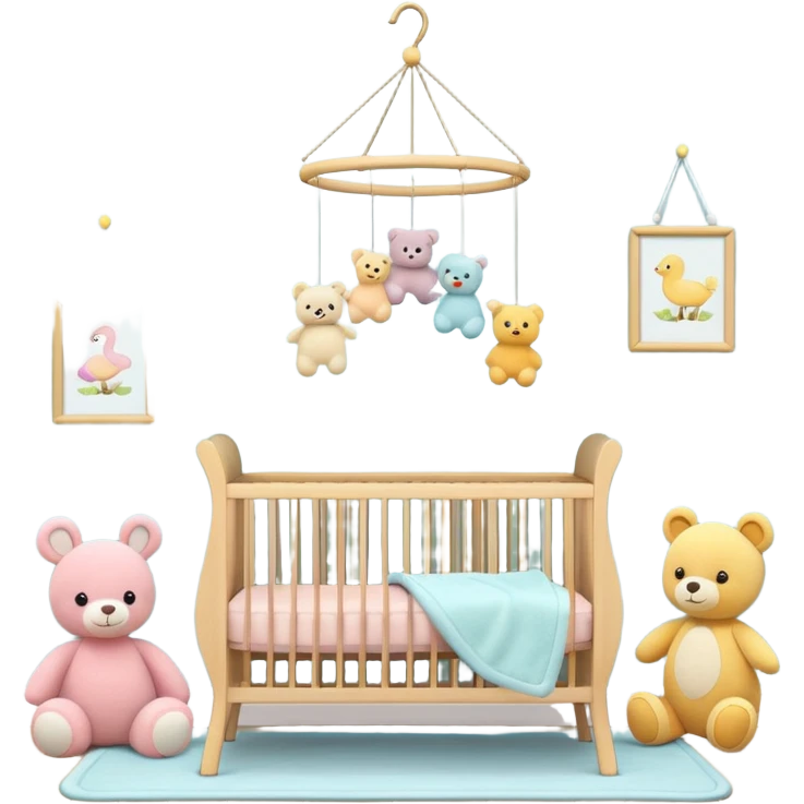 baby room, Nursery with pastel walls and hanging mobile emoji