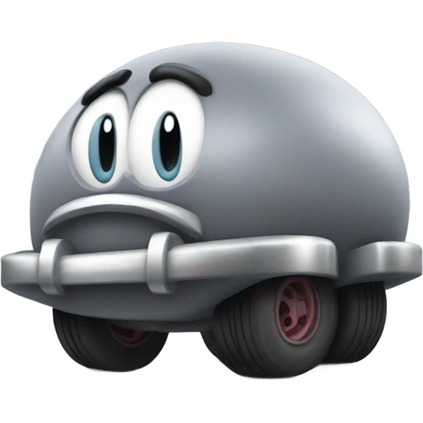 Metal cute mad Kirby Gray ball driving on car wheels with mad eyebrows game emoji