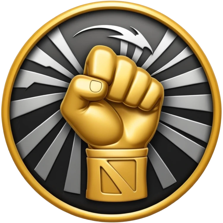 An emblem-style emoji symbolizing striking martial arts. A bold, stylized fist in the center, surrounded by dynamic motion lines representing speed and impact. The background includes a minimalistic combat ring or arena silhouette. Transparent background. emoji