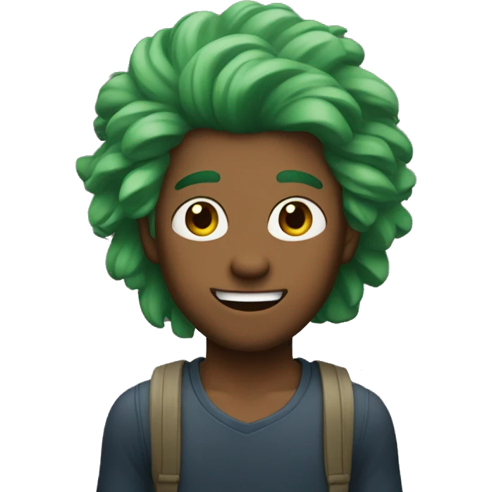 man with green hair and brown skin. He should look like friendly tree as a human emoji
