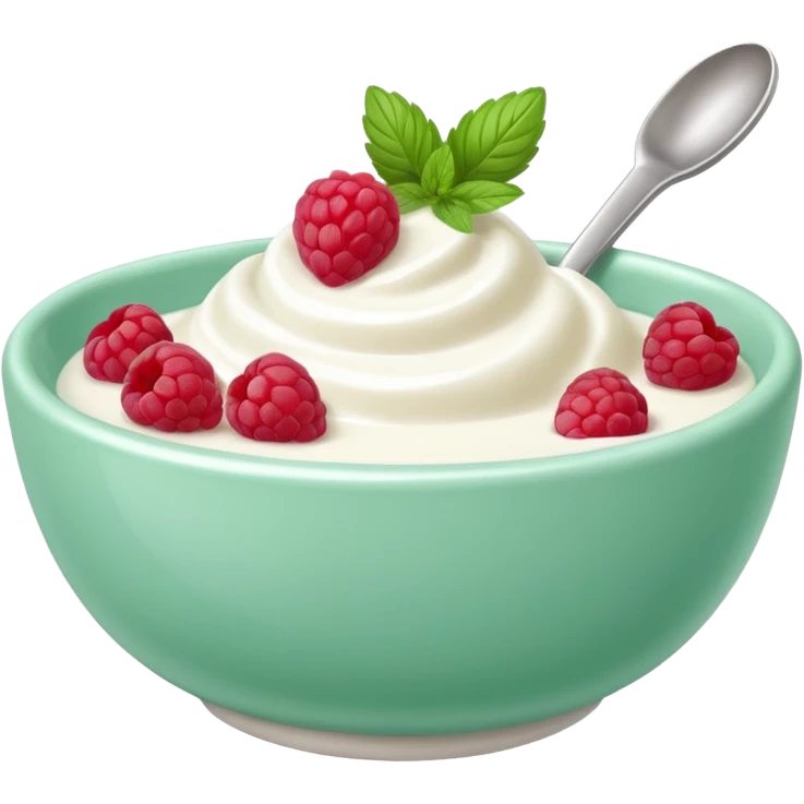 yoghurt bowl with raspberry and mint leaf emoji