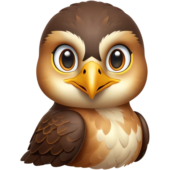 Cinematic Cute Hawk Portrait Emoji, Head tilted playfully and inquisitively, featuring a compact, streamlined form with a delicately curved beak and round, sparkling eyes full of curious charm, Simplified yet irresistibly adorable features, highly detailed, glowing with a warm, inviting glow, high shine, affectionate and lively, stylized with a touch of whimsical aerial grace, soft glowing outline, capturing the essence of a mischievous yet endearing hawk that seems as if it could swoop out of the screen into your heart! emoji