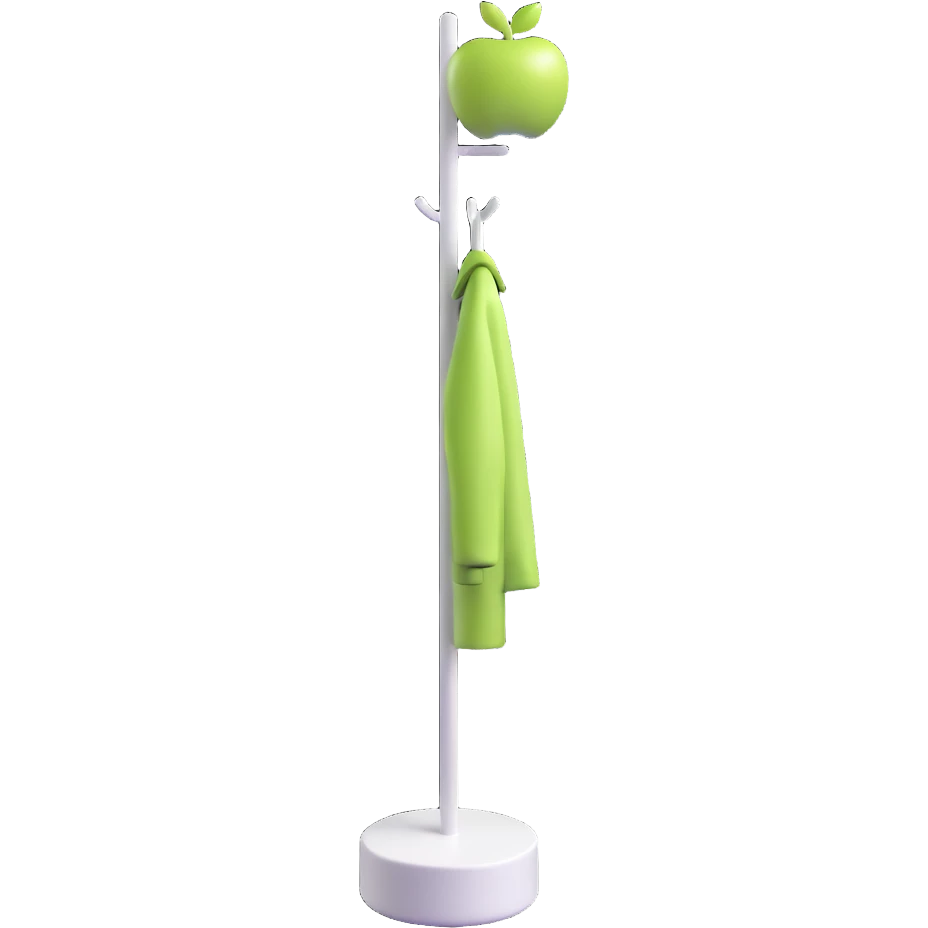 sleek white standing coat rack with apple-inspired minimalist design emoji