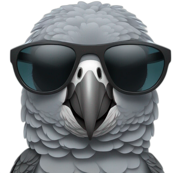 African grey parrot wearing black sunglasses emoji