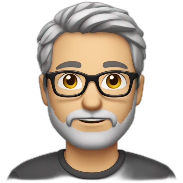 Caucasian man 40. brown eyes. short hair and short gray beard. disheveled on end. black glasses emoji
