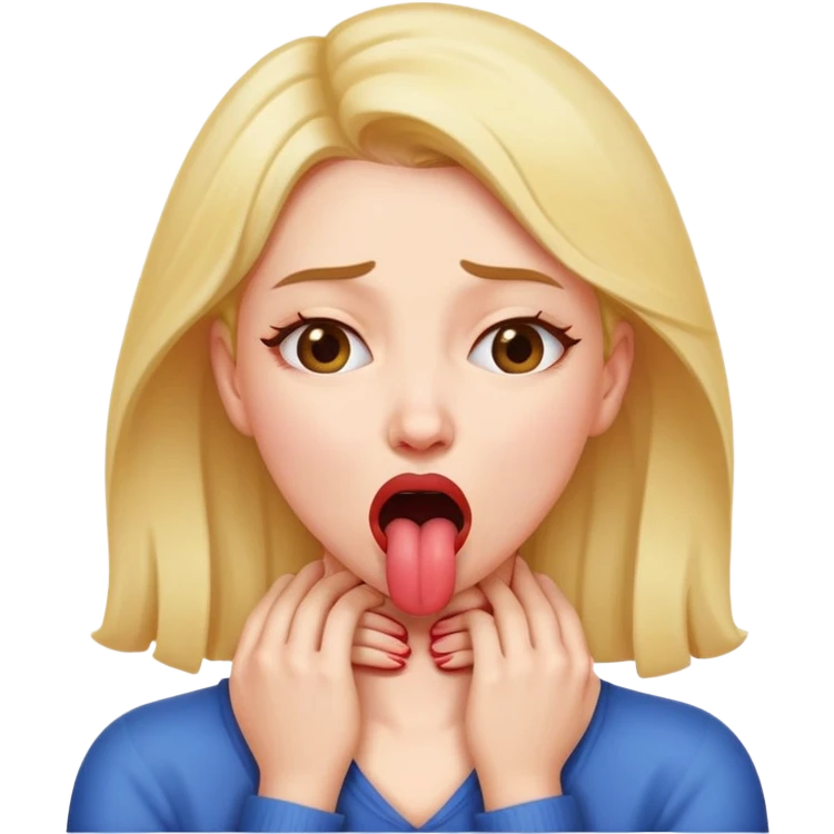 woman choking self out with hands around neck and tongue out emoji