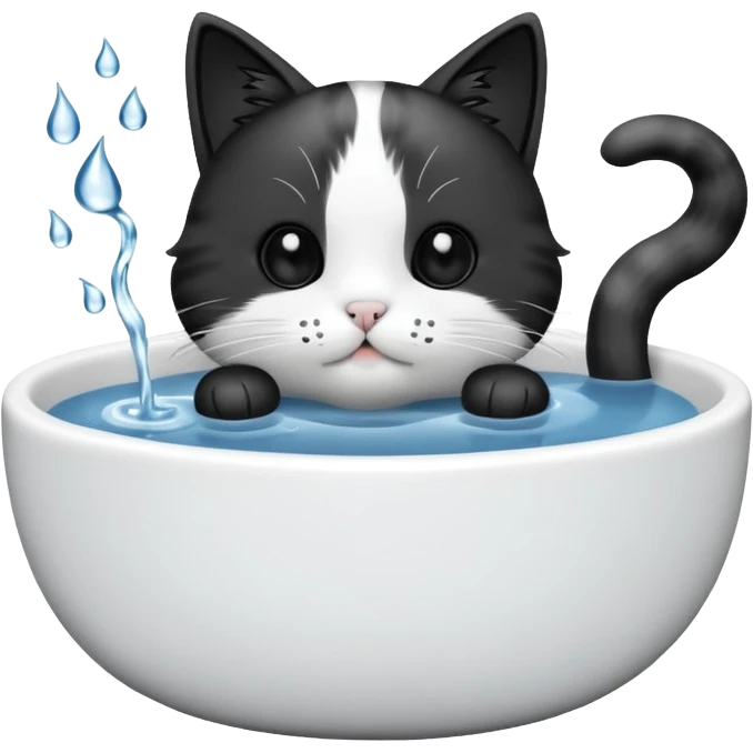 A water bowl with a cat drinking emoji