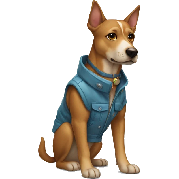 Dog wearing cool clothes like a normal human emoji