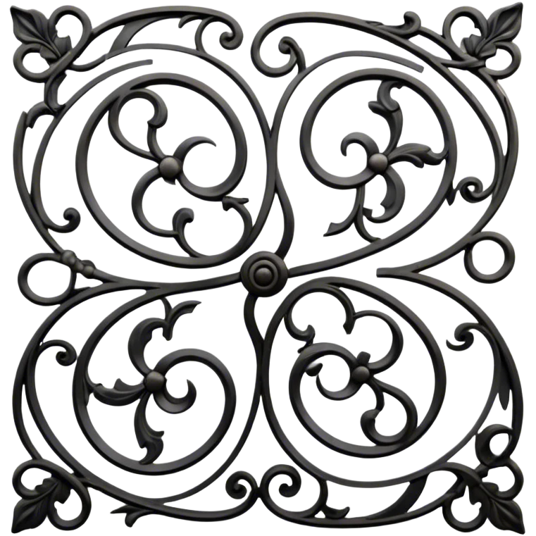 Forged metal icon, intricate wrought iron bas-relief with delicate patterns, swirling shapes, textured metal surface, blacksmithing tools nearby, minimalistic style, clean lines, transparent background. emoji