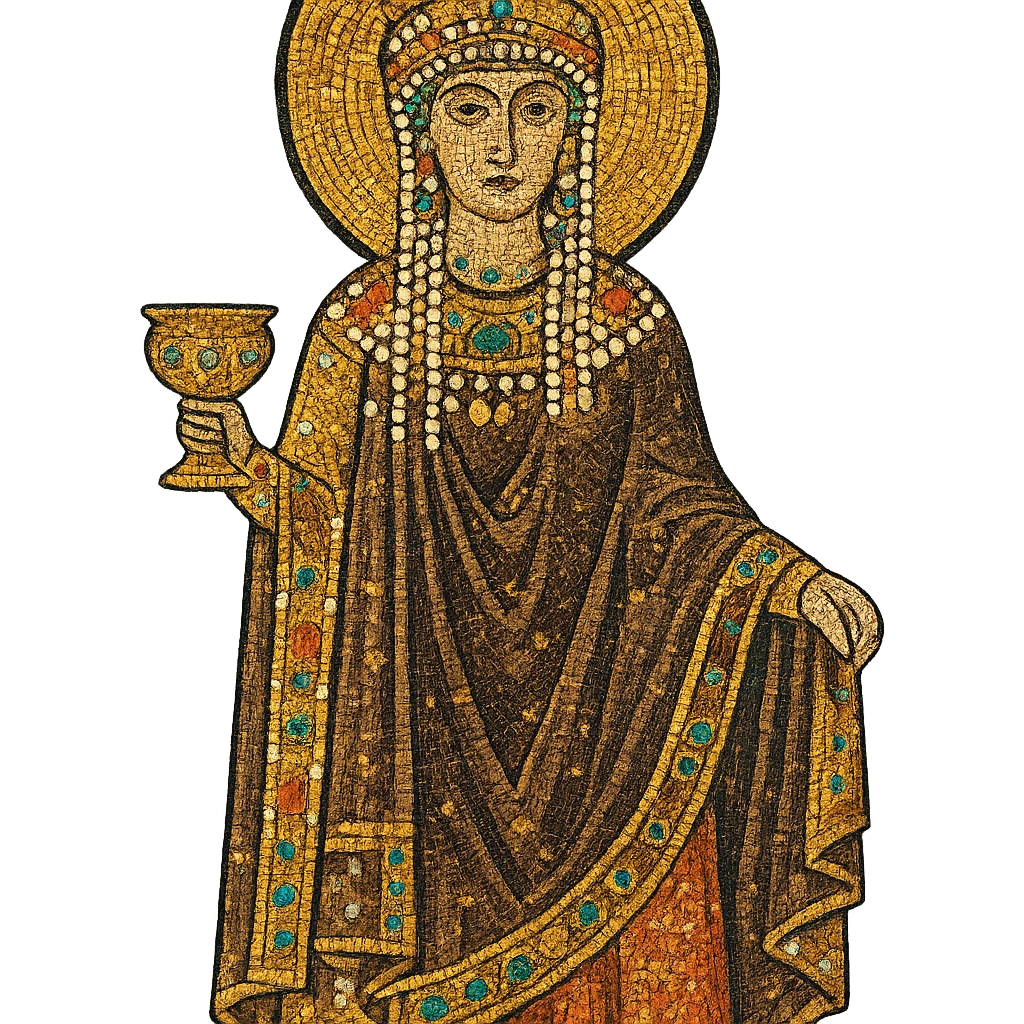 Empress Theodora in Byzantine regalia, mosaic art style, gold and jewel tones emoji