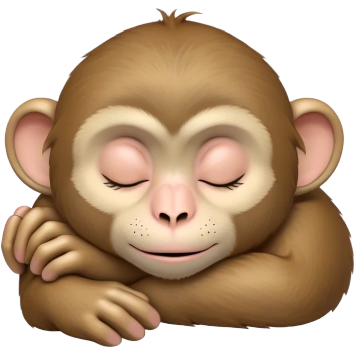 Meme-Worthy cute Sleeping Macaque Portrait Emoji, Head resting peacefully with a contented smile, showcasing soft, downy fur and eyes gently closed in serene slumber, Simplified yet comically adorable features, highly detailed, glowing with a soft, drowsy glow, high shine, relaxed and utterly lovable, stylized with an air of playful laziness, bright and heartwarming, soft glowing outline, capturing the essence of a sleeping macaque that feels destined to become the next viral icon of adorable rest! emoji