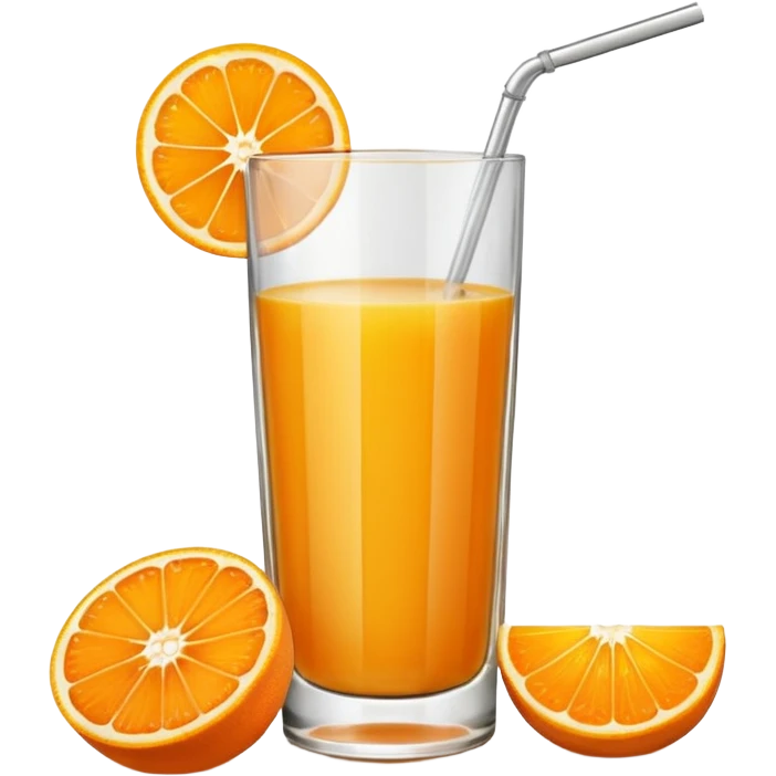 A glas of orange juice. Without a straw. With a slice of orange next to it on the bottom emoji