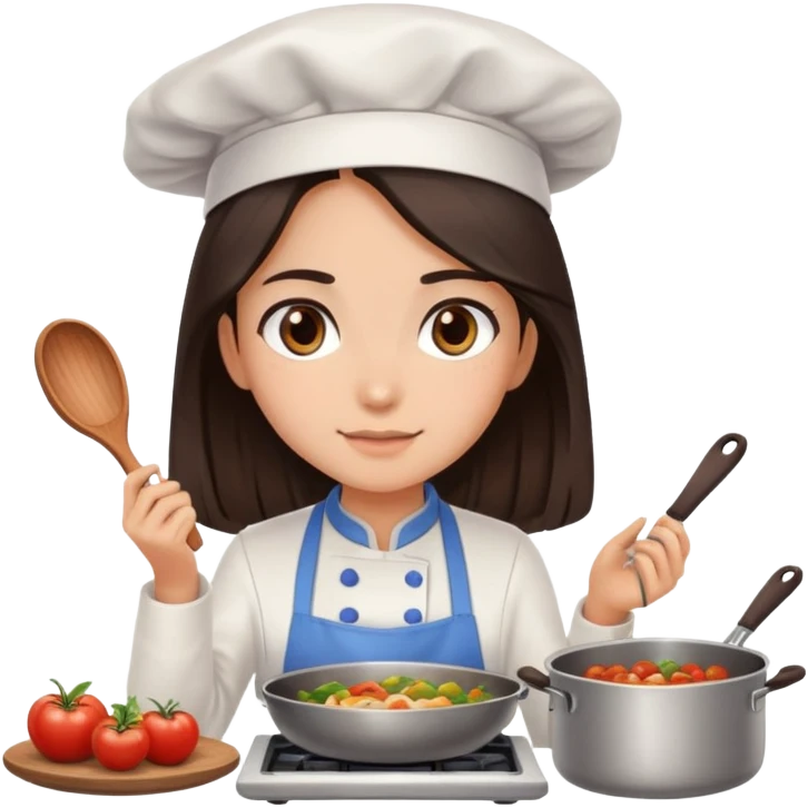 cooking food girl really long dark brown hair and dark brown eyes, ight to medium skin tone emoji