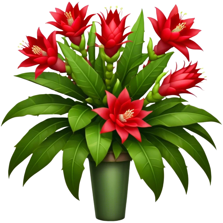big bouquet Red Epiphyllum, luxuriant, stem, leaf emoji