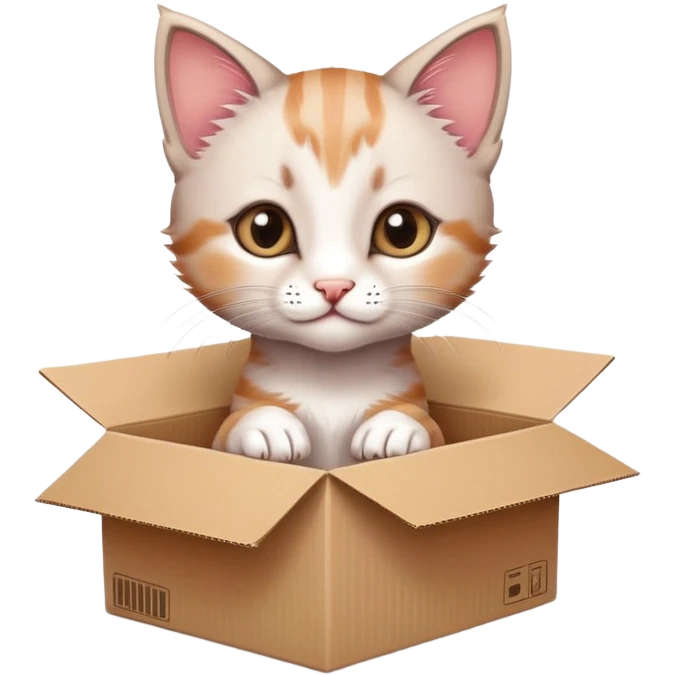  A very cute young kitten cat with one's head tilted to one side poked its paws out of the cardboard box and placed them on top of it emoji