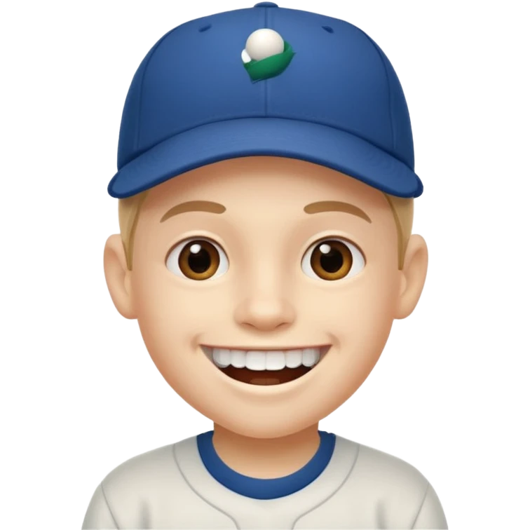 smiling schoolboy with large front teeth and a baseball cap emoji