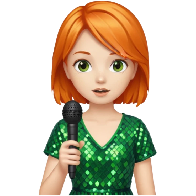 girl in green blink dress, orange hair, holding a mic



















 emoji