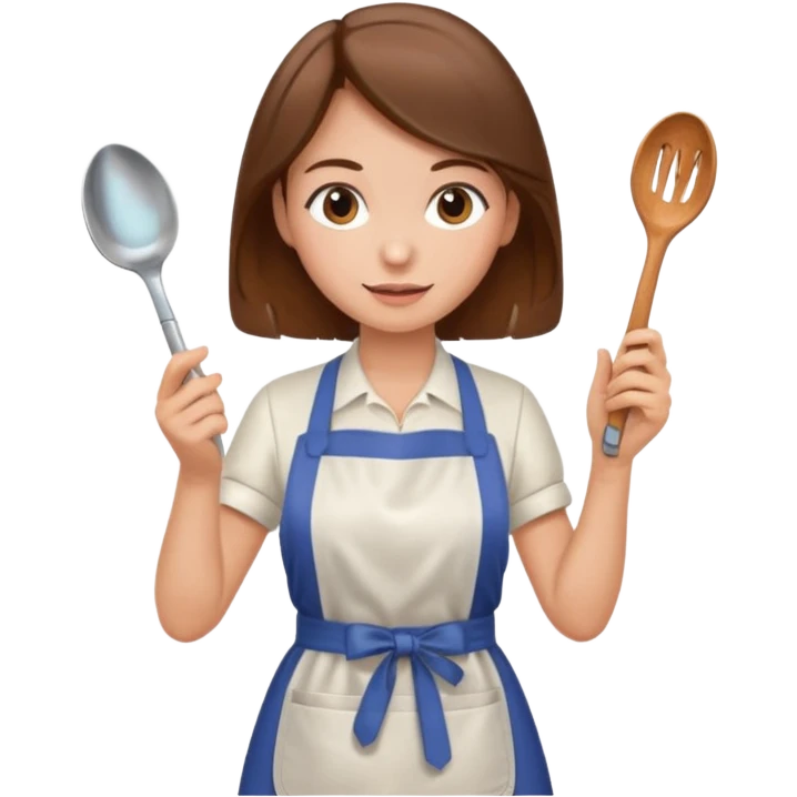 Woman with brown hair with apron and spoon emoji