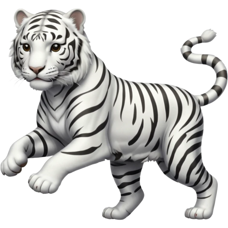 A white tiger pouncing at the screen with silver accsents make it less cartoon looking  emoji
