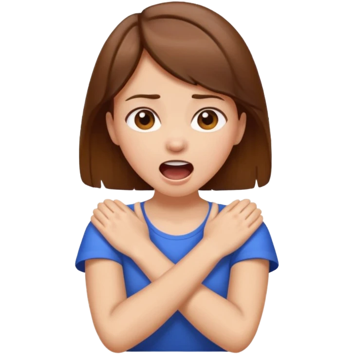 Girl with brown hair arms crossed around her neck and screaming  emoji