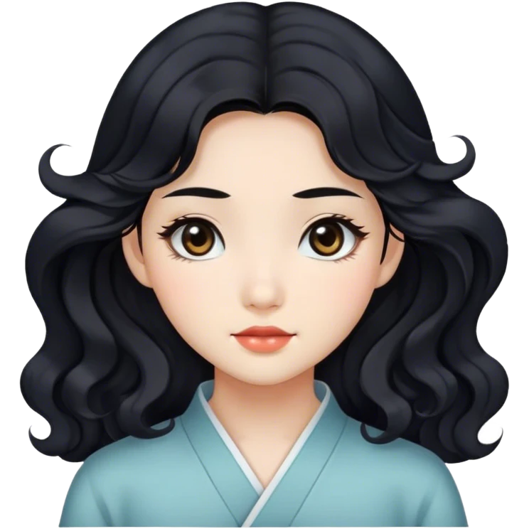 Beautiful girl,Black hair,wavy hair，long hair,Black eyes,Chinese emoji