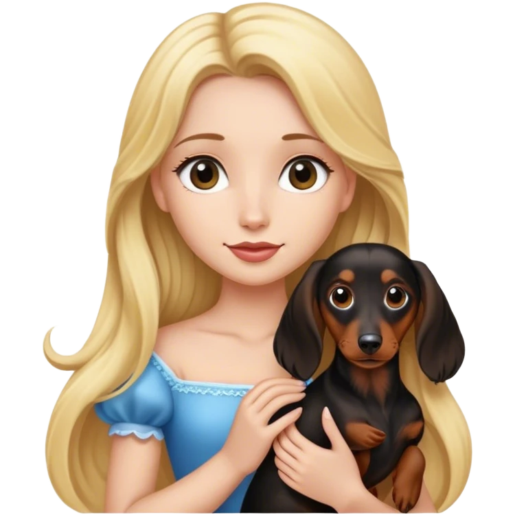 Blonde princess holding a Long haired black and brown dachshund  emoji