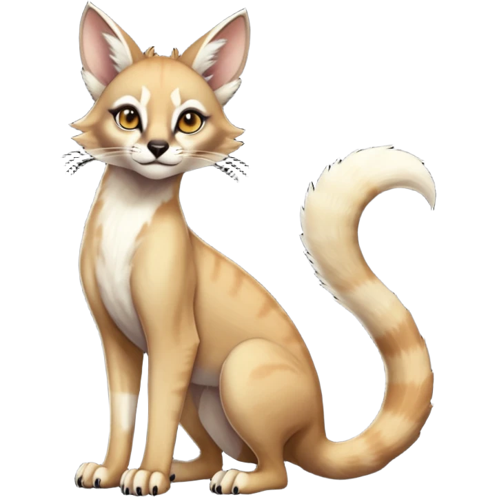 white glorious divine exotic cute cool beautiful shiny beautiful fantasy-caracal-civet-genet-sergal-vernid-Cacomistle-oncilla-animal-Fakémon-hybrid-fursona (full body) emoji