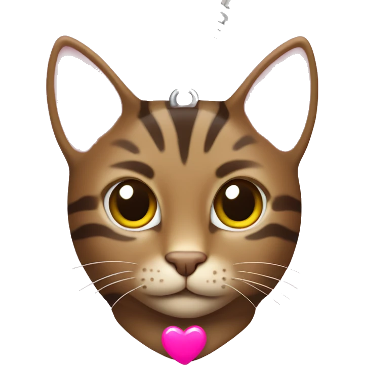 a brown tabby cat with a pink heart necklace  emoji