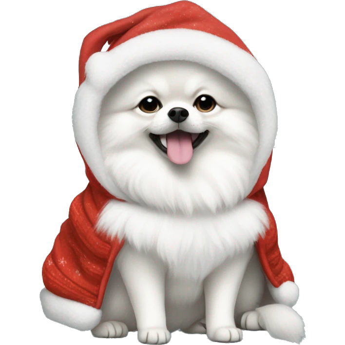 White pomeraniam in Christmas hoodie emoji