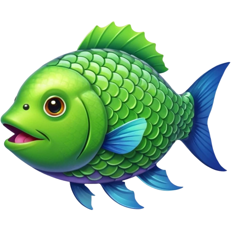 Fish with green grape in mouth emoji