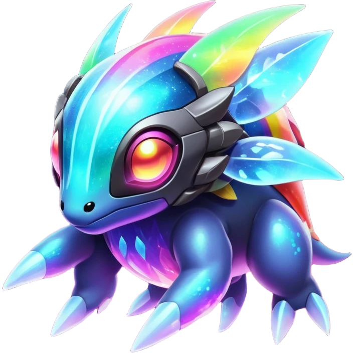  Shiny sparkly transparent bioluminescent luminescent vibrant bright pastel dark exotic tropical iridescent colorful nebula rainbow gradients cyber-Protogen-Fakémon-Pokémon-Vernid-creature emoji