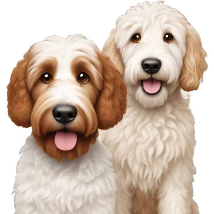 Reddish/brown golden doodle and white golden doodle dogs emoji