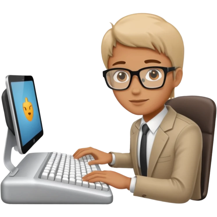 person at a desk typing on a keyboard, manual vetting emoji