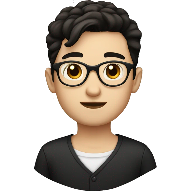 white young boy with goatee, round frame glasses. black hair with a widows peak. dark brown eyes emoji