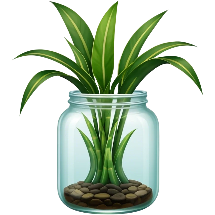Snake plant with only straight up leaves in a glass jar with water emoji