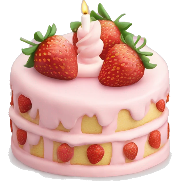 Light Pink strawberries and cream birthday cake  emoji