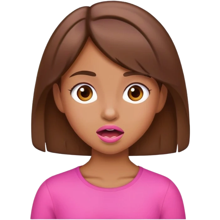 cute tan girl with brown hair wearing pink making a funny face emoji