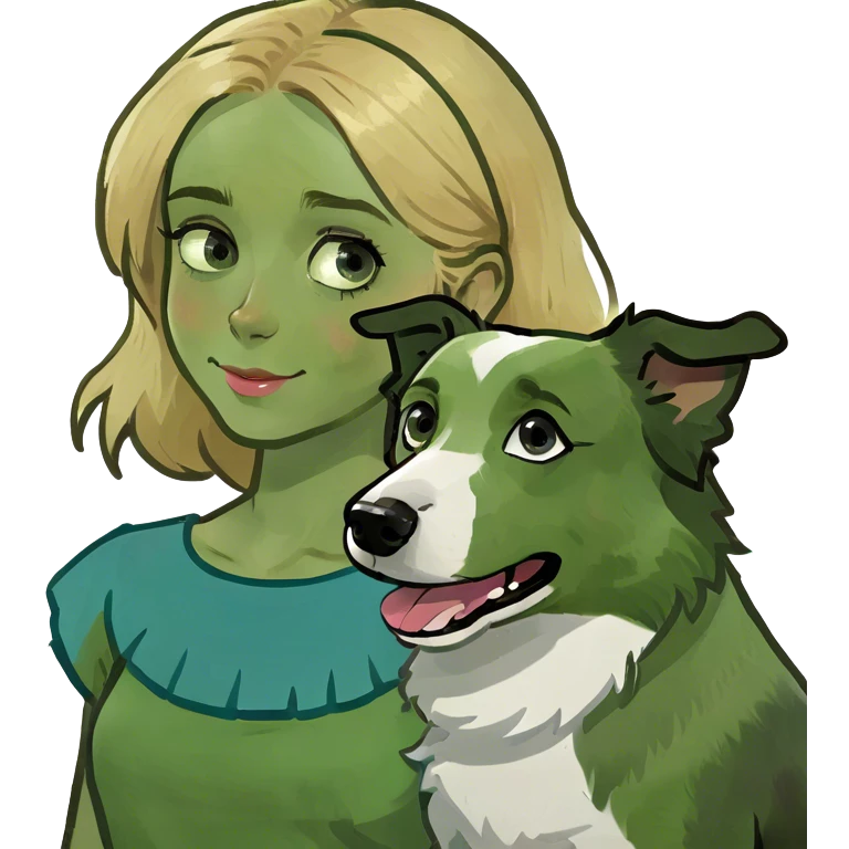 Blonde girl with blue eyes and her border collie  emoji