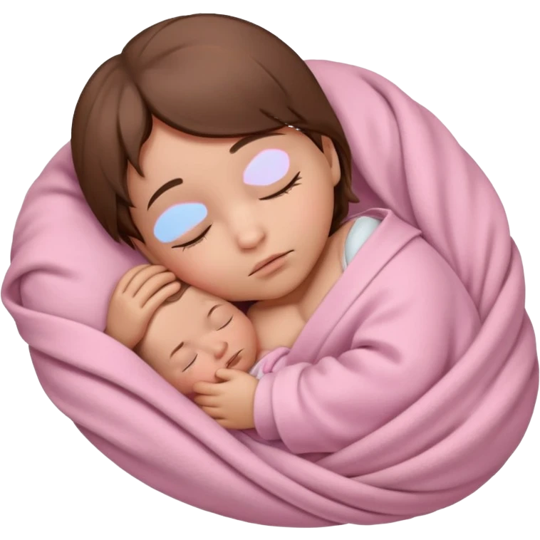 Newborn sleeping baby with brown hair wrapped in a light pink blanket  emoji