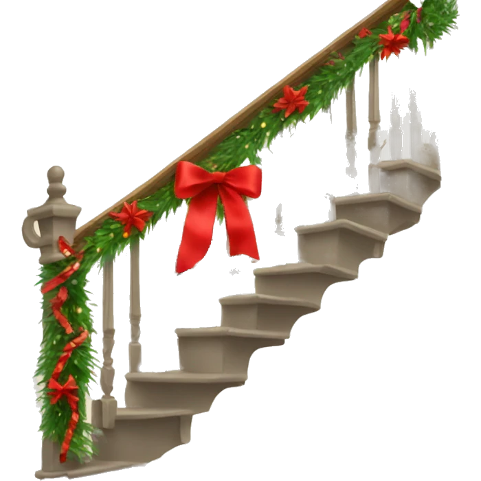 Staircase with Christmas garland and red bows emoji