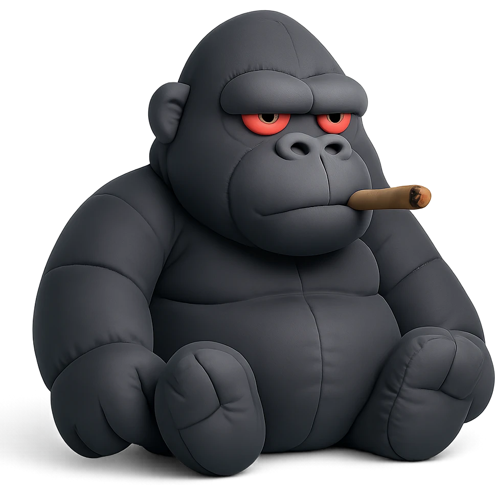 dark gray gorilla, red eyes, blunt in mouth, chill vibe emoji